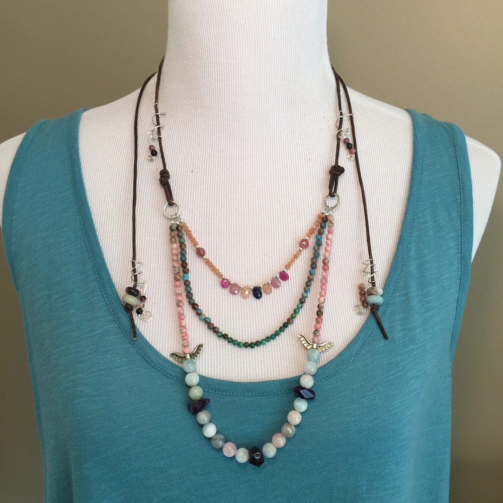 Beryl Amethyst Pink Sapphire Natural Boho Necklace - Picture 8 of 8